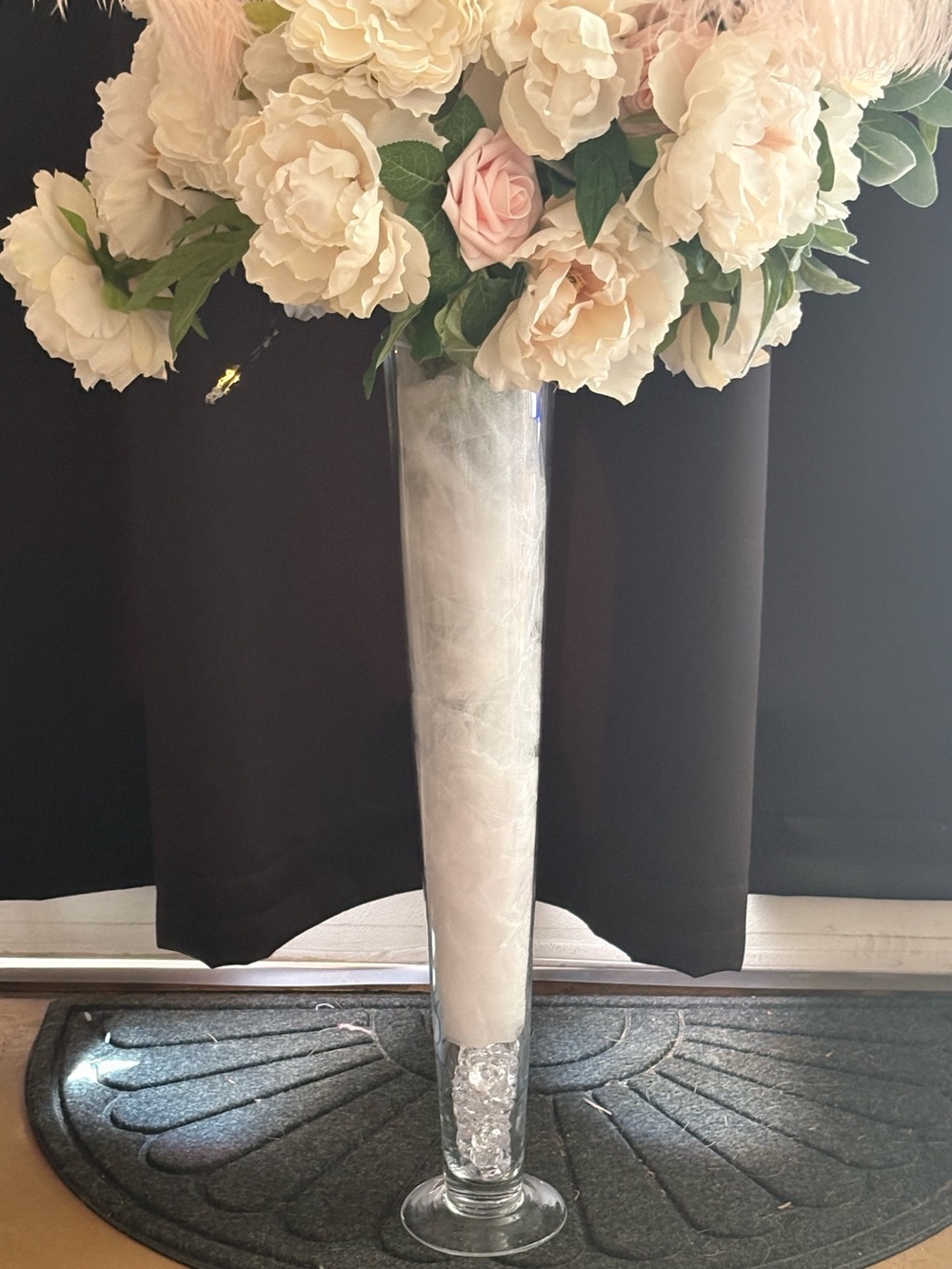 Elegant White and Cream Floral Arrangement in Tall Clear Vase